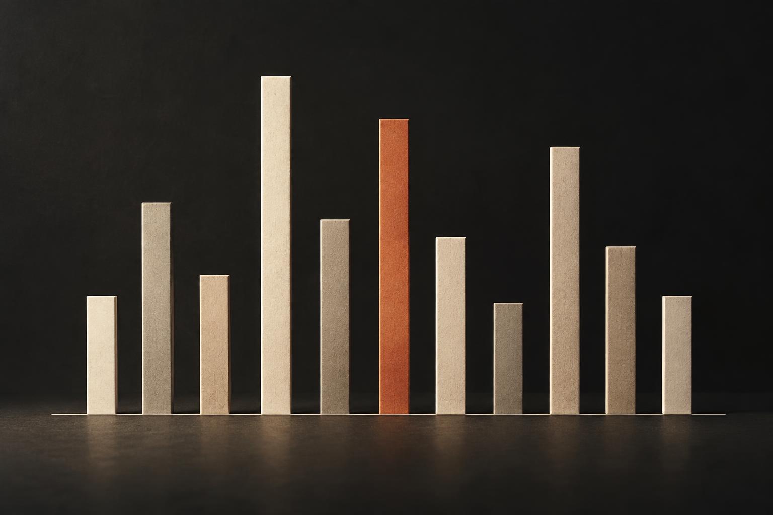 A row of paper bars of differing heights representing measured operational performance